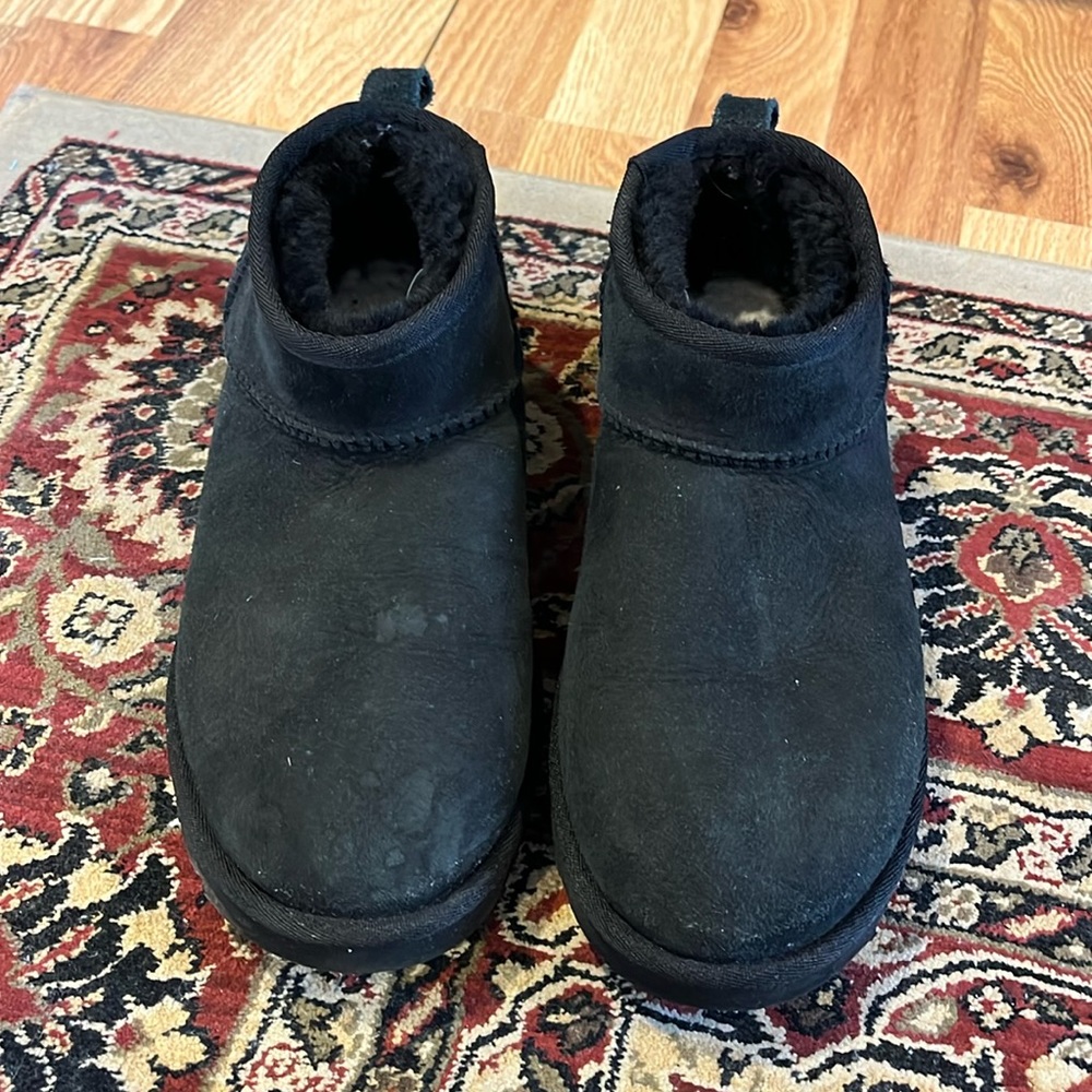Lightly worn black ultra mini uggs, black, size 8.